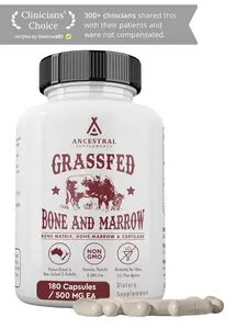 Ancestral Supplements Grass-Fed Beef Bone & Marrow Capsules (180 Count), Freeze-Dried, Non-GMO Lean Muscle Booster Fitness Wellness Protein Healthcare