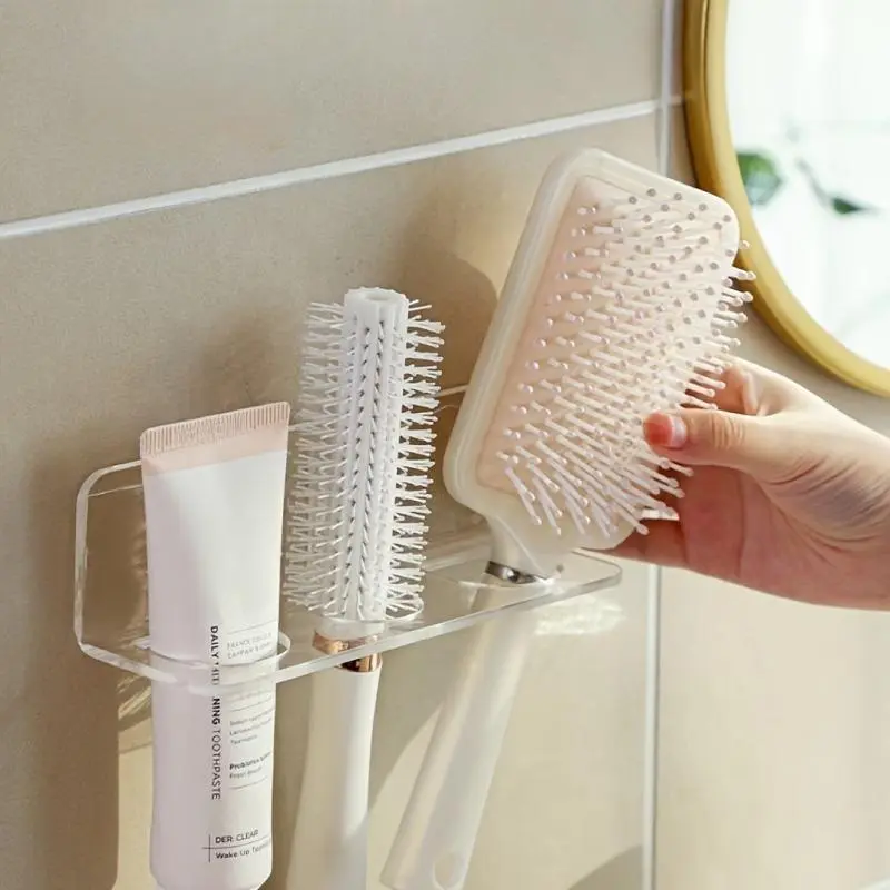 Bathroom Comb Rack, Wall Mounted Punch Free Bathroom Storage Box, Bathroom Comb Holder, Bathroom Gadgets, Home Supplies, Toothbrush