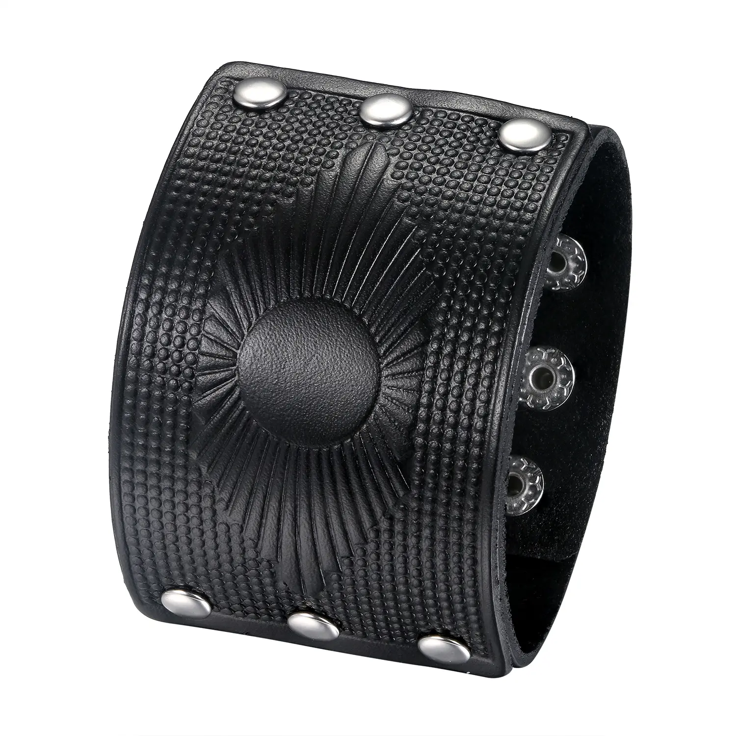 OIDEA Male Durable and Flexible Leather Cuff Bracelet - Bold 2.24in Wide Profile, Adjustable Multi-Snap Closure, Casual Daily Fashion Accessory, 6.69" to 8.66" Fit Wrists