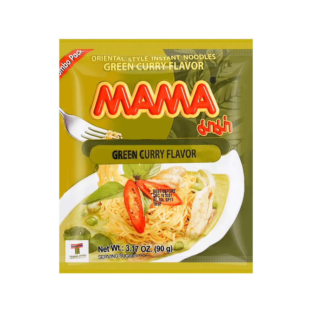 MAMA Green Curry Chicken Instant Noodles - Authentic Thai Flavor, 90g Pack