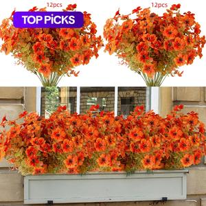 artificial fall flower, 12pcs outdoor uv resistant autumn fake flower, decorative plastic greenery shrub plant for wedding home garden window balcony office