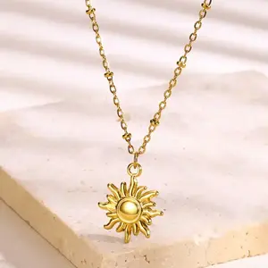 1pc Boho Style Stainless Steel Sun Pendant Necklace - Elegant Round Sun Design with Detailed Rays, Perfect for Daily Wear & Holiday Gifts, Everyday Jewelry | Sophisticated Accessory | Durable Chain, Sun Necklace