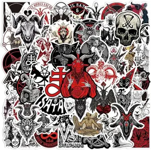 50 Pcs Satan Devil Demon Baphomet Pentagram Car Bumper Window Sticker Decal Motorcycle Stickers Laptop Bumper Skateboard Luggage Sticker for Truck Hardhat Stickers (Satan)