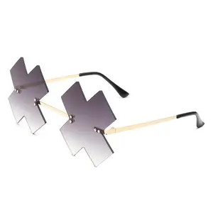 Trendy Y2K Rimless X Shaped Sunglasses for Women Men UV400 Protection Futuristic Frameless Shades for Rave Festival Party Photoshoot Daily Wear