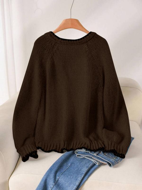 Women's Tie Front Open Front Colorblock V Neck Knit Cardigan Sweater, Casual Loose Fit Long Sleeve Cardigan for Fall & Winter, Women's Knitwear for Daily Wear, Women's Fall Outfit, Winter Sweater for Women, Grey