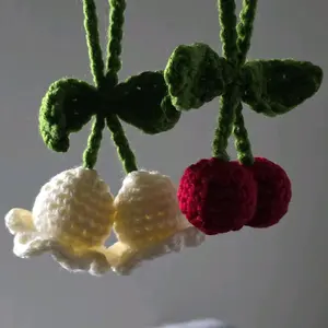 Crochet Bag Charm - Lillyof the valley & Red Cherries Design - Unique Accessory for Your Collection