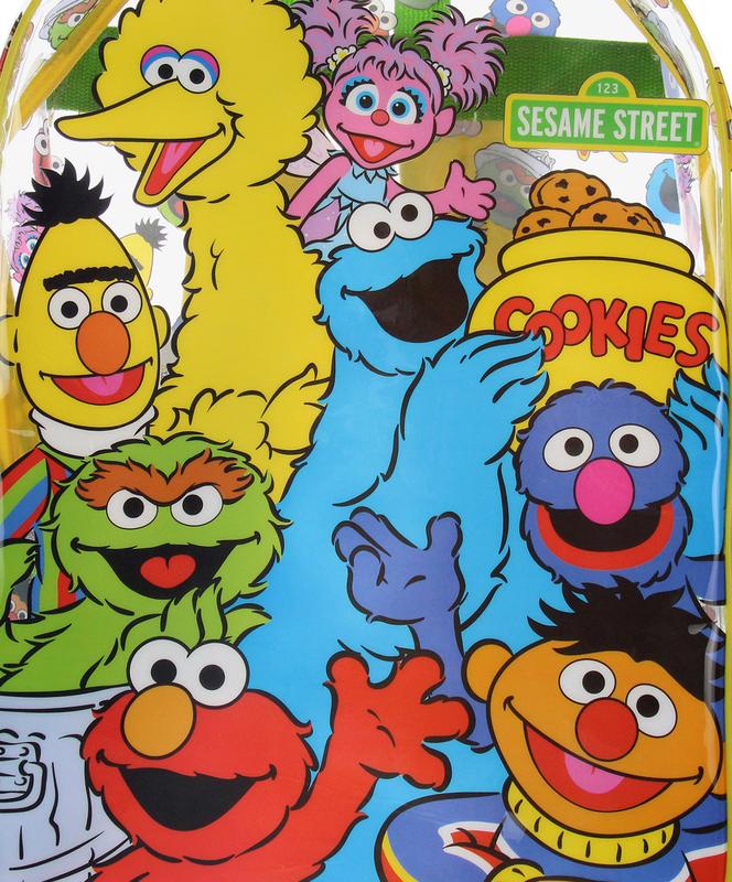 Sesame Street Elmo Big Bird Cookie Monster Clear Travel Backpack For Daily Use 17"