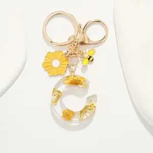 1 /20Pcs resin letter keychain resin daisy letter keychain bee charm bag hanging key accessories Valentine's Day gift