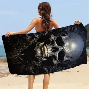 1Pc Skull Beach Towel, Super Absorbent and Quick-Drying Swimming Towel, Lightweight and Soft Beach Blanket, Suitable for Beach Swimming, Outdoor Camping, Travel, Beach Essentials
