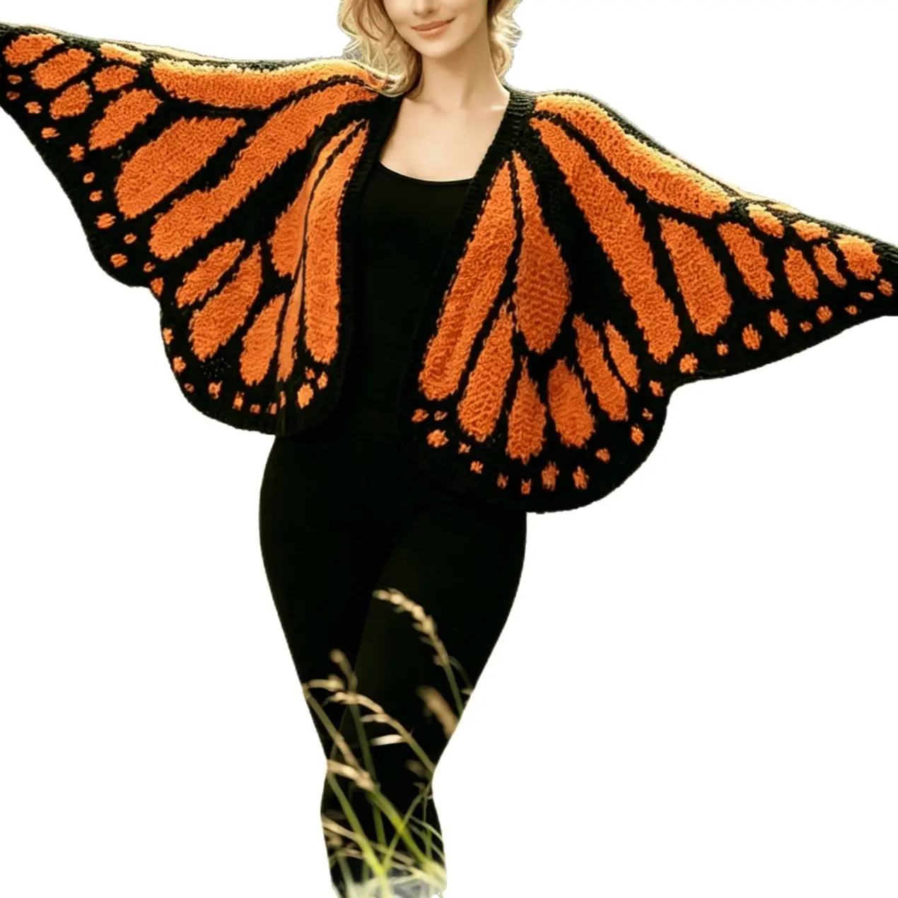 Women's Trendy Butterfly Wings Knit Cardigan, Front Open V Neck, Bat Sleeve Short Design, Casual Fashion Knit Coat for Vacation Parties