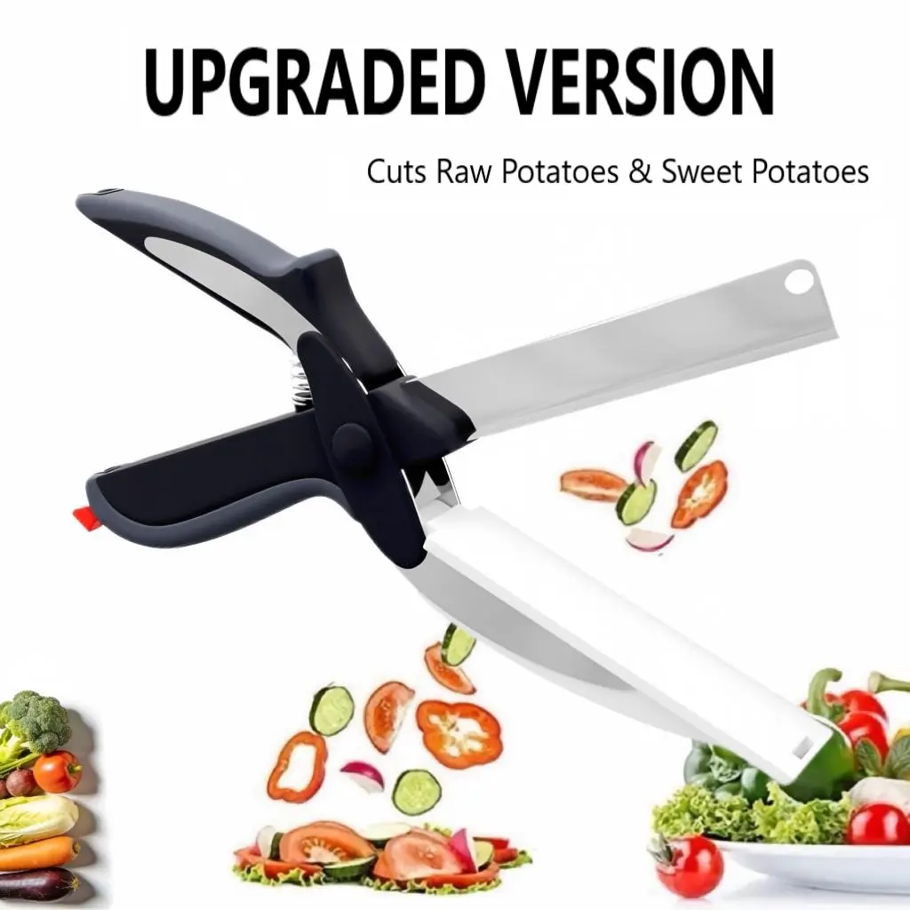 2-in-1 Thick Ergonomic Kitchen Scissors for Women - Stainless Steel&Plastic Blade with Cutting Board, Safety Lock, 9.6in Meal Prep Tool - Easy-to-Use Shears for Meat, Cheese, Tomato, Fruit, Vegetable