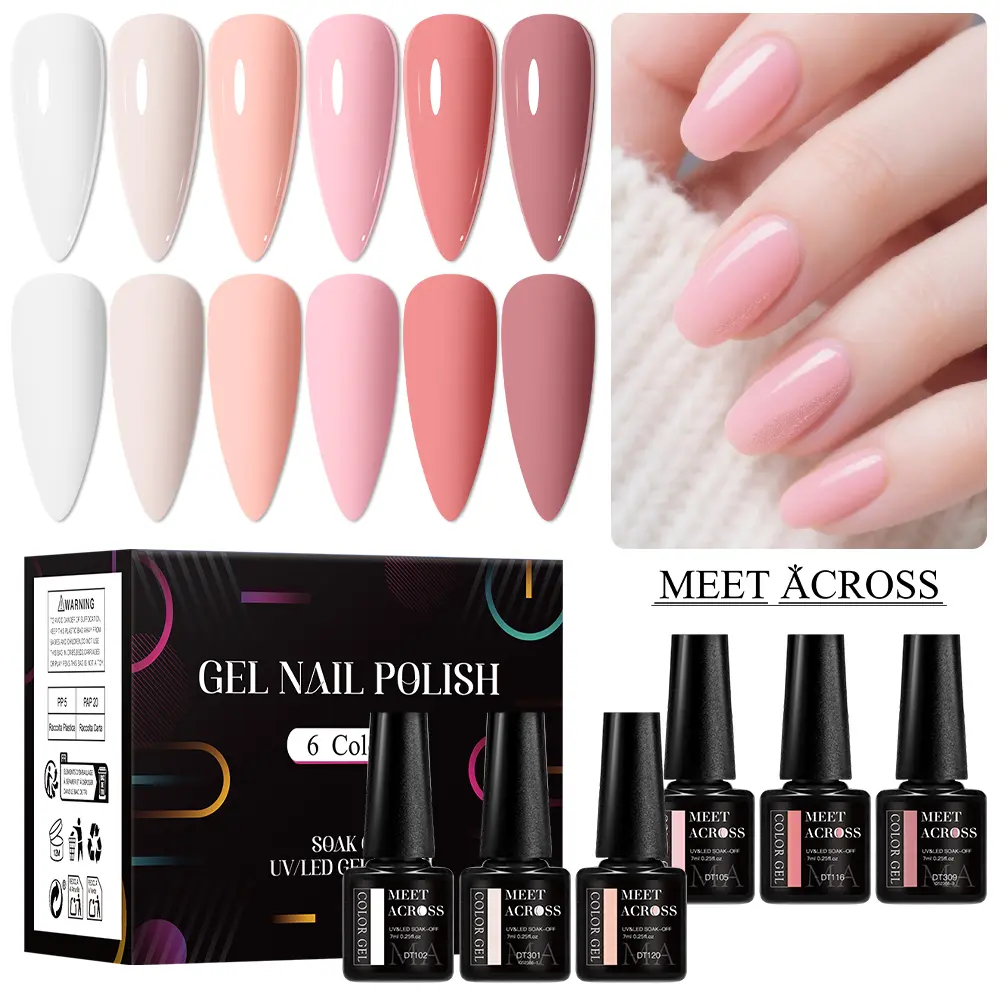 Meet Across 6 Colors Nude UV Gel Based Liquid Polish Set, Gel Nail Polish Kit, Soak off Neutral Nail Art, Manicure Salon DIY at Home, Professional Quality, Nail Care