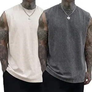 Men’s 3-Pack Summer New Arrival Heavyweight Pure Cotton Sleeveless T‑Shirts/Tank Tops, Washed Vintage Look, Unisex Oversized Fit, Suitable for Sports & Fitness, Outdoor Cycling, Street Basketball