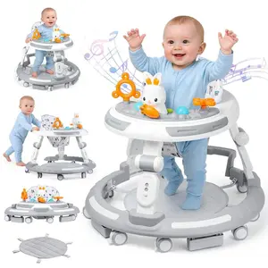 Safety-Enhanced 4-In-1  Baby Walker & Play Center - Adjustable 8 Heights, Anti-Tip Base, 8 Silent Brake Wheels + Foldable Frame (Learning, Snack Seat