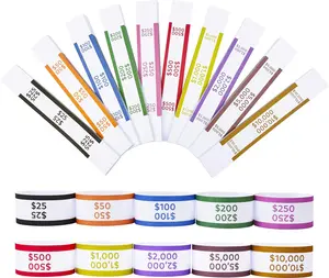 1000pcs Self-Adhesive ABA Standard Money Bands, 12-Color Cash Wrappers Currency Straps (100 per Strap) for Office & Banks Cash Organization