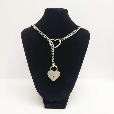 ThatDripTho Edgy Punk Slip Chain Necklace with Heart O-Ring, Heart Lock with Key, Adjustable Chain for Women & Men, Casual Accessory for Daily Wear, Valentines Gifts
