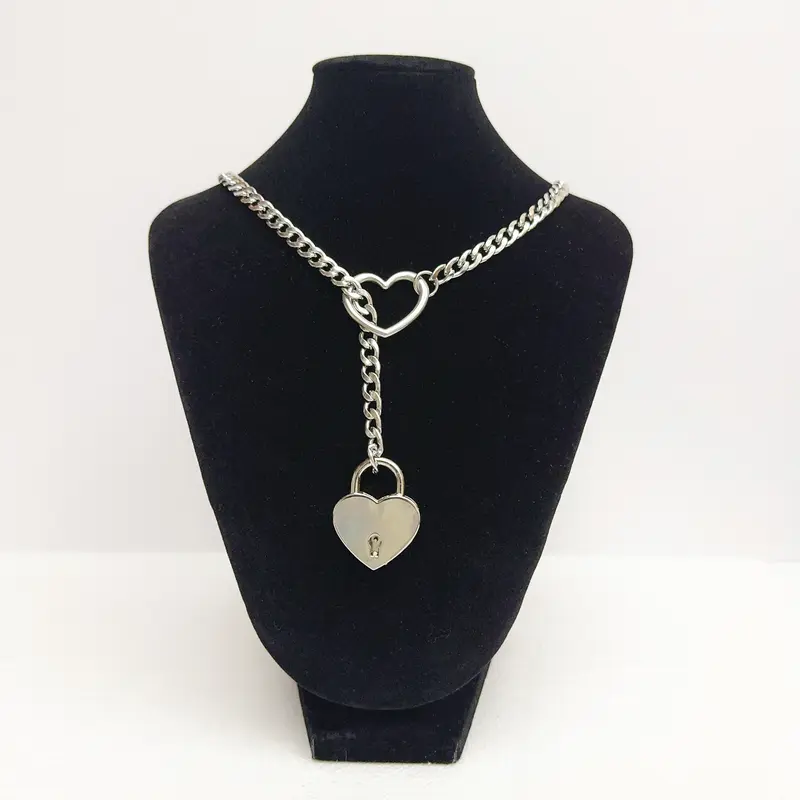 ThatDripTho Edgy Punk Slip Chain Necklace with Heart O-Ring, Heart Lock with Key, Adjustable Chain for Women & Men, Casual Accessory for Daily Wear, Valentines Gifts