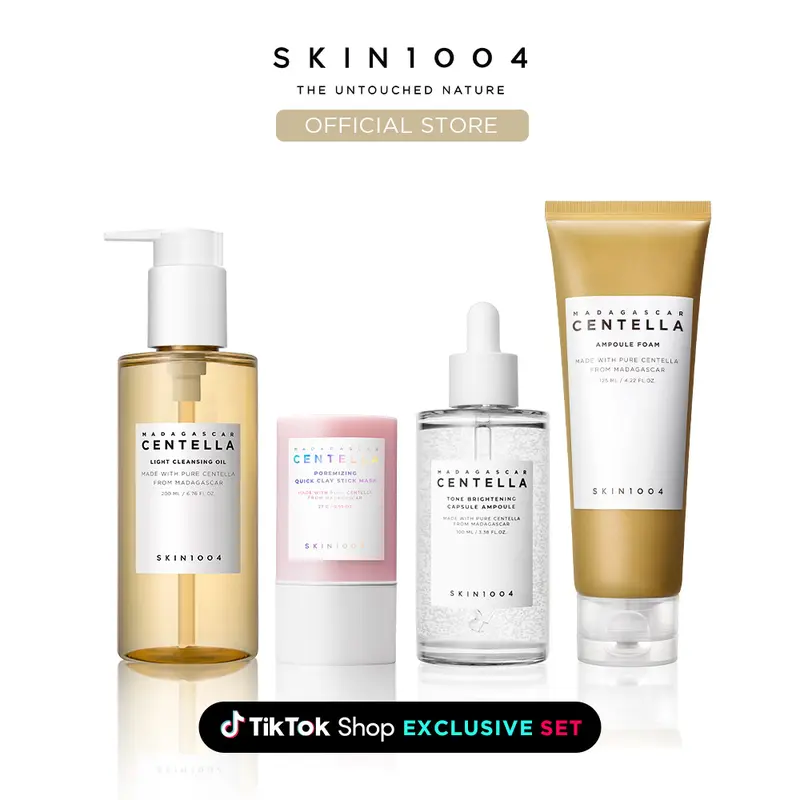 [SKIN1004 Official Shop] TikTok Viral Set - No1 Double Cleansing Duo + Korean Clay Mask, Tone Brightening Ampoule, Lightweight Foaming - Centella, Niacinamide, Tranexamic Acid