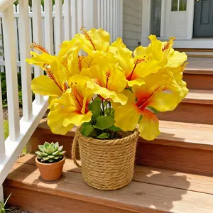 Three bunches 15 ultra-realistic hibiscus flowers, Artificial plants, Realistic fake plant, perfect for Easter, Mother's Day, weddings, and year-round home decor, indoors and outdoors, ideal for decorating doorways, dining tables