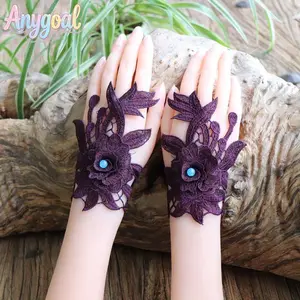Anygoal Women's 3D Floral Embroidered Lace Fingerless Gloves, Elegant Cutout Wrist Cuffs with Beaded Tassel Trim, Elastic Lightweight Formal Gloves for Wedding, Bridal Party, Evening Events, Dance Performances and Special Occasions summervibes neodymium