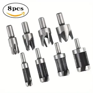 8-Piece Wood Hole Plug Cutter Set - High Carbon Steel Cutting Tools for Woodworking Hole Saw Cutting (1/4 3/8 1/2 5/8)