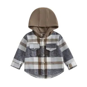 Little Boys Plaid Hoodie Shirt Toddler Button Down Jacket Outwear Long Sleeve Fall Spring Outfit