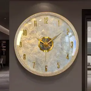 Luxury Abalone Shell Wall Clock, Brass Frame Silent Movement, Elegant Living Room Decor Modern Timepiece