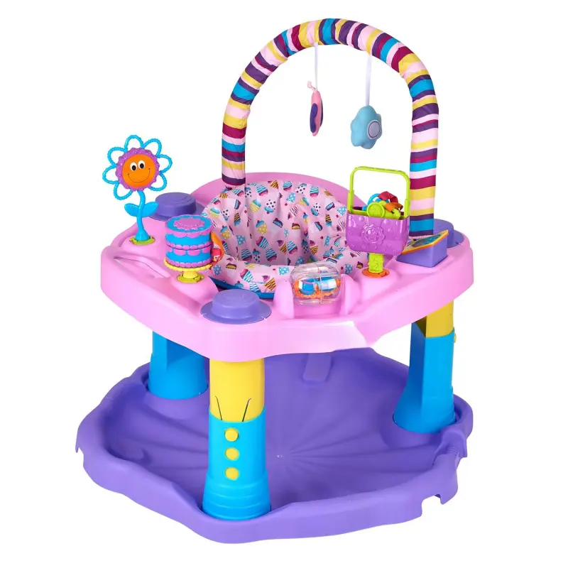Girl's Sweet Tea Party Exersaucer Bouncer for 6-9 Months - 3-Position Adjustable Height, Gross and Fine Motor Skills Development Toys, Machine Wash Seat, Physical Exercise, Discontinue Use If Child Can Walk, 3 Position Height Adjustment
