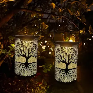 Solar Garden Light, Hollow Out Outdoor Waterproof Decorative Life Tree, Handheld Portable Lighting Fixture, Abs Enclosure, Lithium Batteries Included