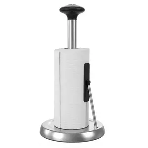 【AREL】Paper Towel Holder, Freestanding with Weighted Non-Slip Base, Spring-Loaded Arm for Easy Tearing, Stainless Steel, Suitable for Home Kitchen Countertops, Silver