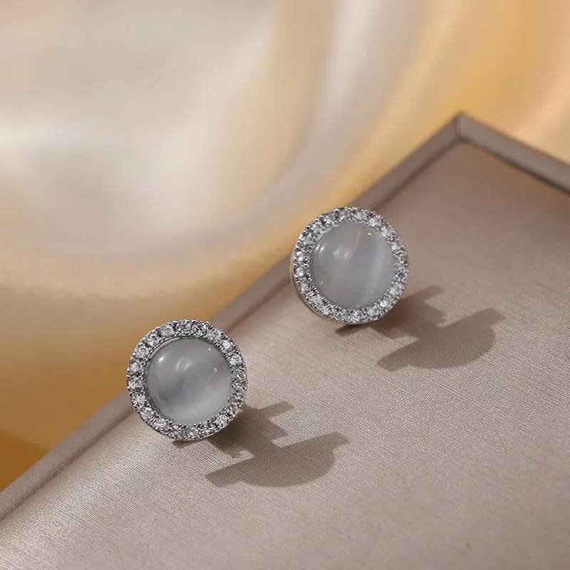 E0006 Steel Cat Eye Stone Rotating Earri