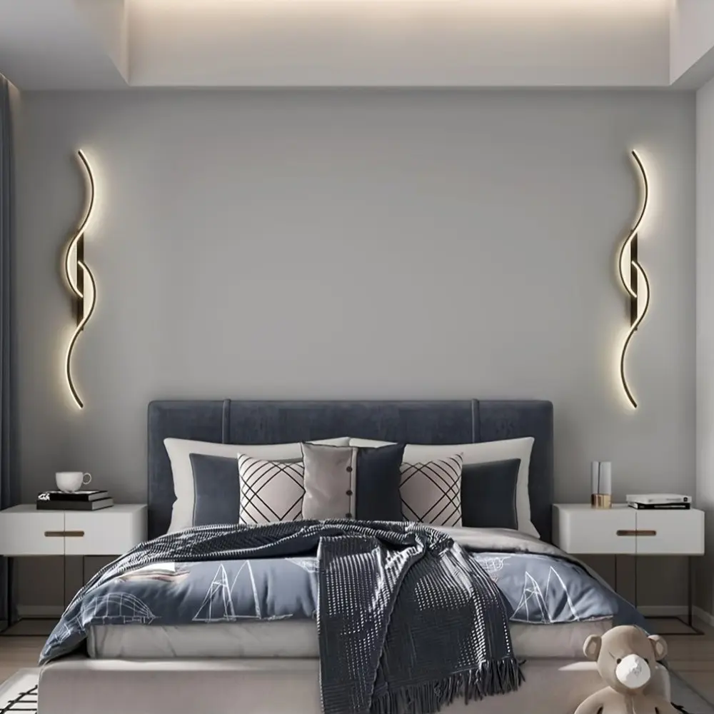 Indoor Wall Light, Modern Linear LED Wall Lamp, Led Decoration Lamp, Wave Design, Living Room, Bedroom, Hallway, Bathroom, Vanity Mirror Light, Home Lighting