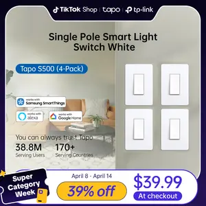 Tapo S500 (4-Pack) – Single-Pole Smart Light Switch | Matter-Ready* | Works with Alexa, Google & Samsung Bixby | App & Voice Control | Scheduling & Away Mode | Neutral Wire Required | UL Certified | 2.4 GHz Wi-Fi | No Hub Needed