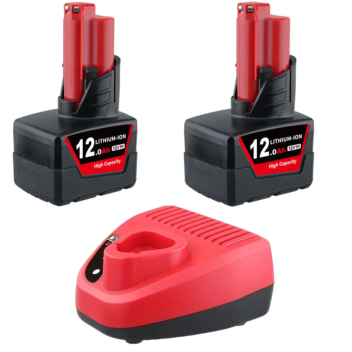 2Pack 12000mAh Replacement for Milwaukee 12V Battery + 12 Volt Rapid Charger for M12 Battery