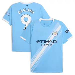 Unisex Soccer/Football Manchester City Team Erling Haaland #9 Laliga 2025/26 Home Replica jersey - Light Blue X0