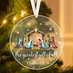 Nativity Scene Acrylic Christmas Tree Decoration, Round Acrylic Ornament for Home Decor, Festive Holiday Accessory for Living Room & Bedroom