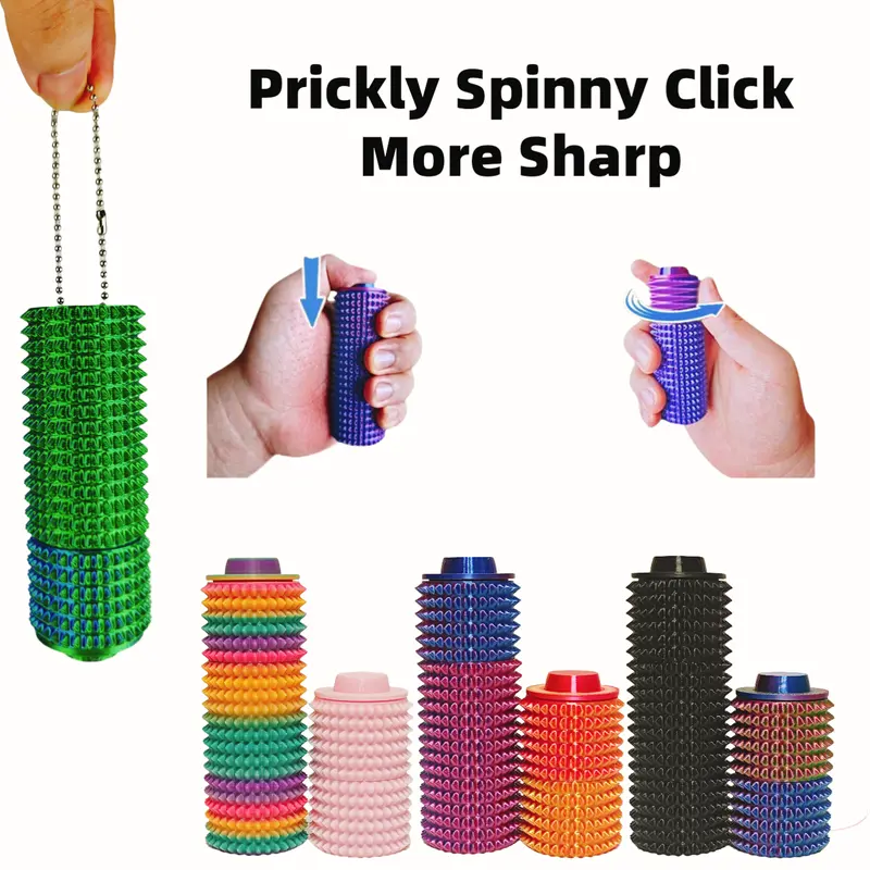 Little Ouchies Grippie-Spinny Pain Stimming Keychain Toy Pocket-Sized Prickly Spinner Clicky Fidget Custom Clicker Options Multifunction Durable Toy Fidget Toys Anxiety Relief Products - Relaxation Stick