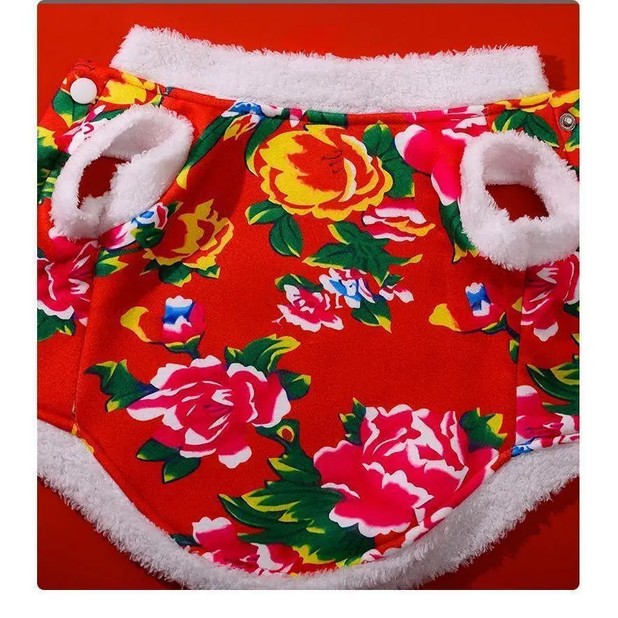 Warm Cat Clothes Festive Floral Cotton Coat Winter New Year Outfit for Kittens Pet Dog Tang Suit Warm Cat Clothes Festive Floral Cotton Coat Winter New Year Outfit for Kittens Pet Dog Tang Suit