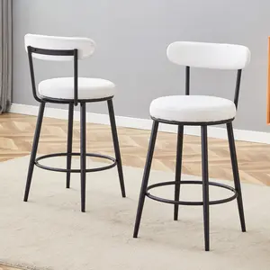 Spaco Set of 2 Black & White Modern Wingback Ergonomic High-Leg Barstools - 35.5 in Tall, White Fabric Cushions, Stylish Counter Height Indoor Furniture Chairs, Barstool