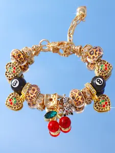 Leopard Print Heart Cherry Charm Bracelet, Fashion Heart DIY Bracelet, Cherry Leopard Print Bracelet, Trendy Leopard Print Bracelet
