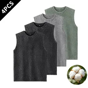 4-Pack Summer Vibes Men’s Vintage Washed Cotton Muscle Tank Tops – Sleeveless, Crew Neck, Casual Workout & Everyday Basic T-Shirts
