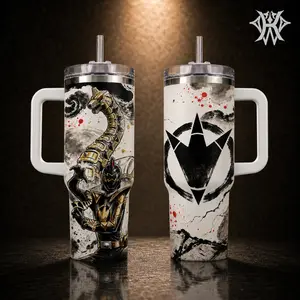 Dino Thunder Black Ranger Tumbler 40 oz 20 oz Collection, Custom Tumbler With Handle Straw, Gift for Fan