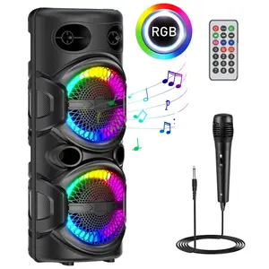 Dual 8 inch Portable Bluetooth Speaker Subwoofer Sound System Party Speaker with Microphone RGB Light Dual 8 inch Portable Bluetooth Speaker Subwoofer Sound System Party Speaker with Microphone RGB Light
