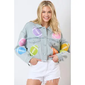 Football Towel & Sequin Embroidery Denim Jacket