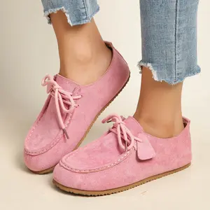 Women’s loafers, women’s suede lace-up casual flat loafers, round-toe slip-on everyday shoes, comfortable non-slip commuting and walking shoes