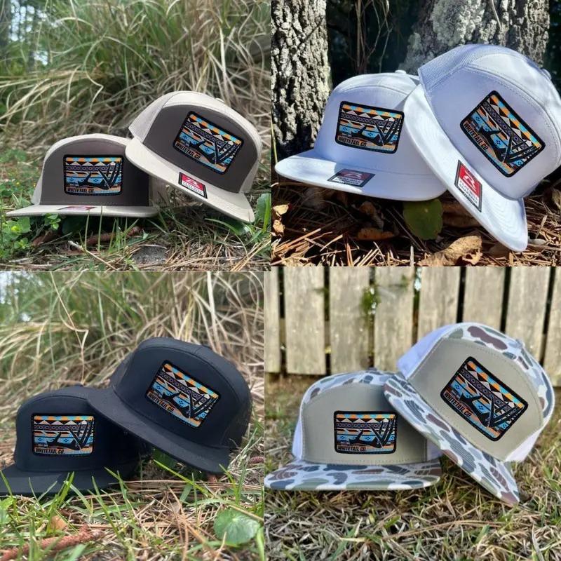 Azteca Whitetail Deer Antler Embroidery 7 Panel Trucker Cap Flatbill Mesh Snapback Outdoor Angler Performance Camo Hat for Men and Women Bottomland Camo Black White Brown Unisex Fitted Cap