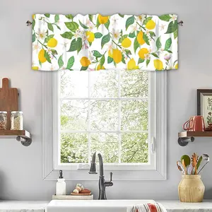 Floral Lemon Rod Pocket Curtain Valance, 42×12 in 1 Panel, Kitchen Window Treatment, Farmhouse Decor for Bathroom & Bedroom