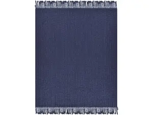 212 MAIN Woven Solid Color Cotton Throw Blanket - Blue, Embroidered Trim, Soft Lightweight, Contemporary Living Room Decor, Ideal for Movie Nights, Cotton Blankets, Soft Lightweight Blanket