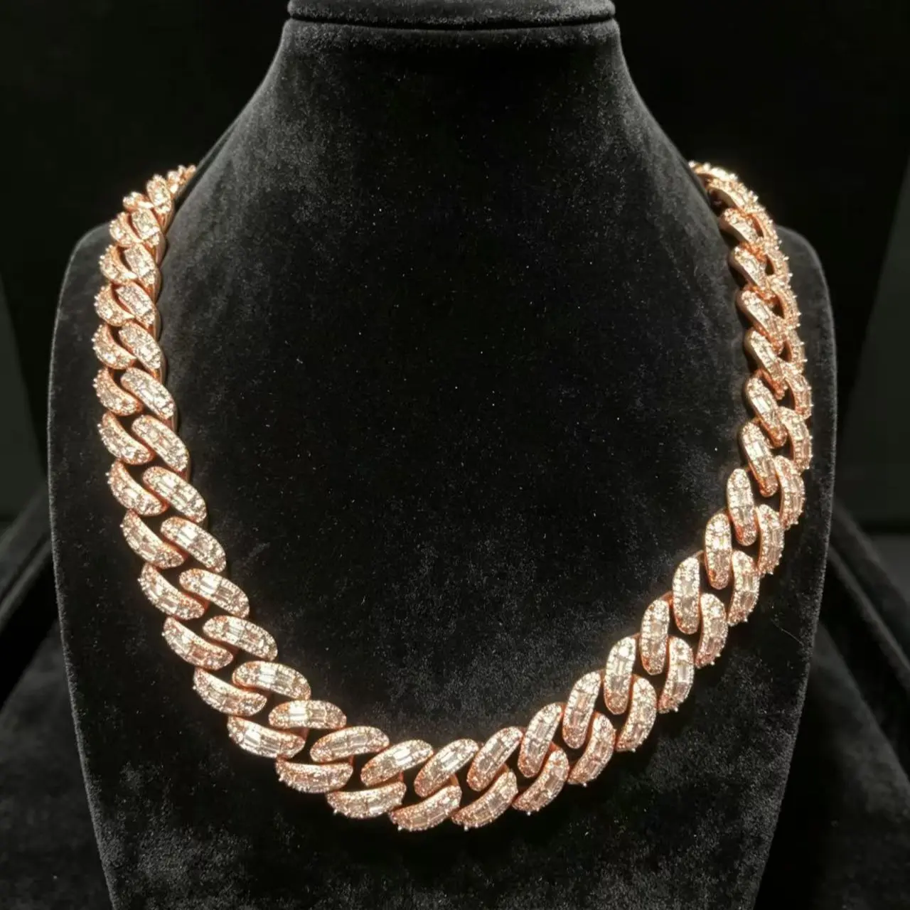 9099  Chunky Baguette Cut Cuban Link Chain | Dripped Out Bling Heavy Chain with Warm Tone Finish for Bold Street Style Statement Necklace Fashionable Accessory