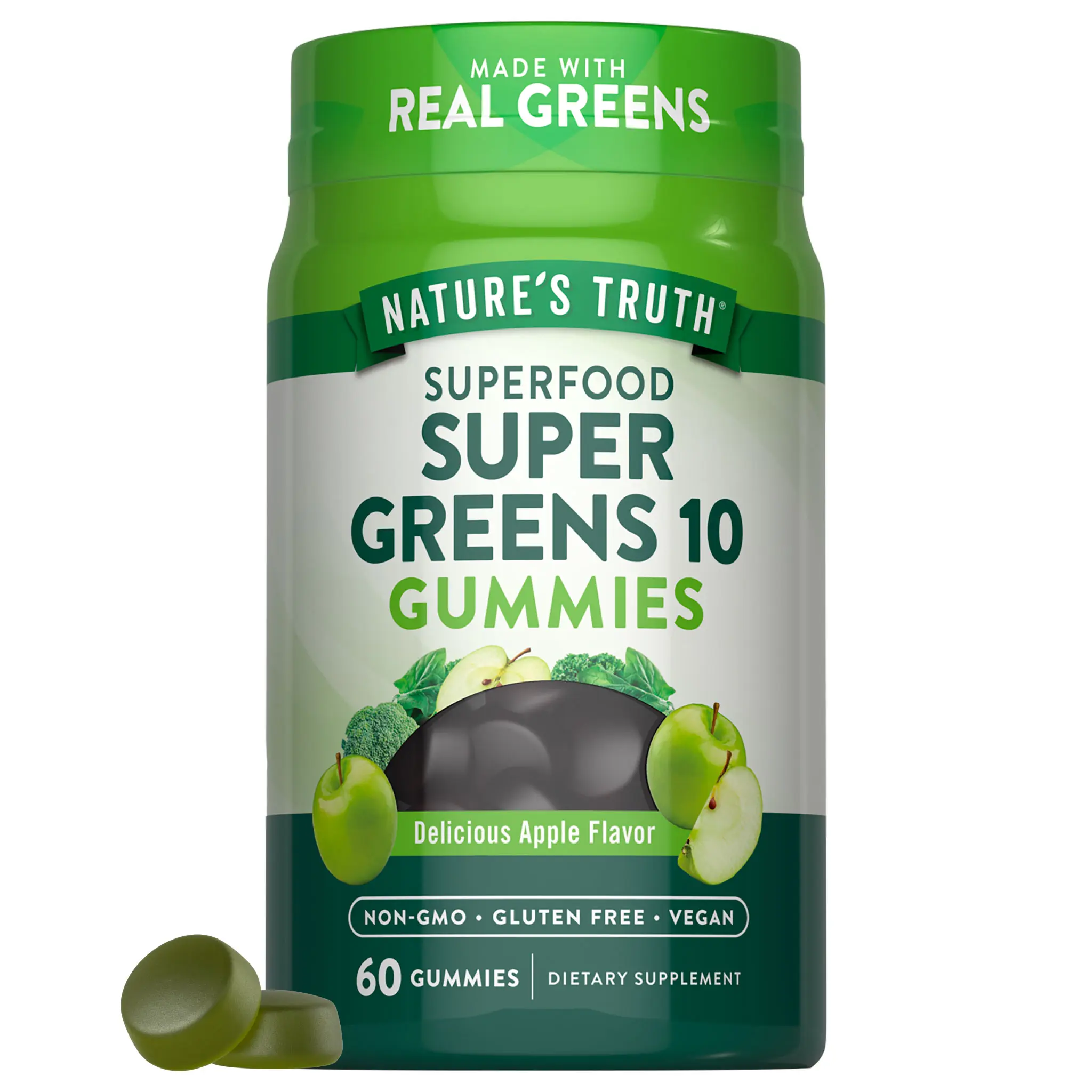 Nature's Truth Super Greens Gummies - 60 Count - Made With Real Greens - Apple Flavor - Vegan & Non-GMO Supplement